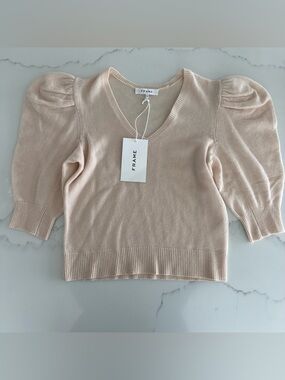 FRAME NWT Cashmere Short Puff Sleeve V neck Sweater - Size S
